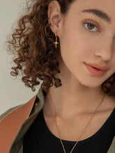 Gold Sparkle Mini Cross Hoop Earrings